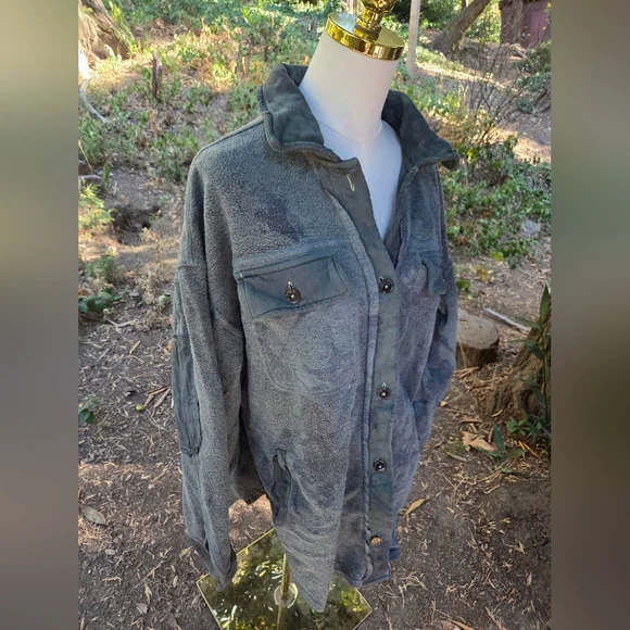 Free People Army Green Ruby Fleece Shirt Jacket Size Small - Picture 2 of 7